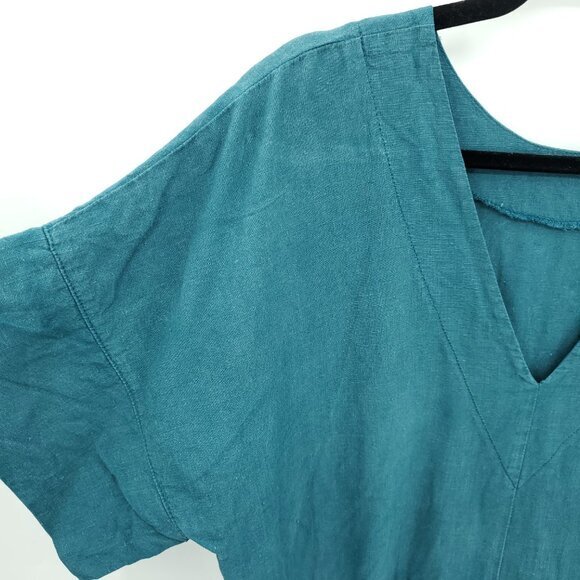 Len.Ok 100% Linen Relaxed Fit V-Neck Short Sleeve Dress M Blue/Green/Teal - Picture 5 of 14